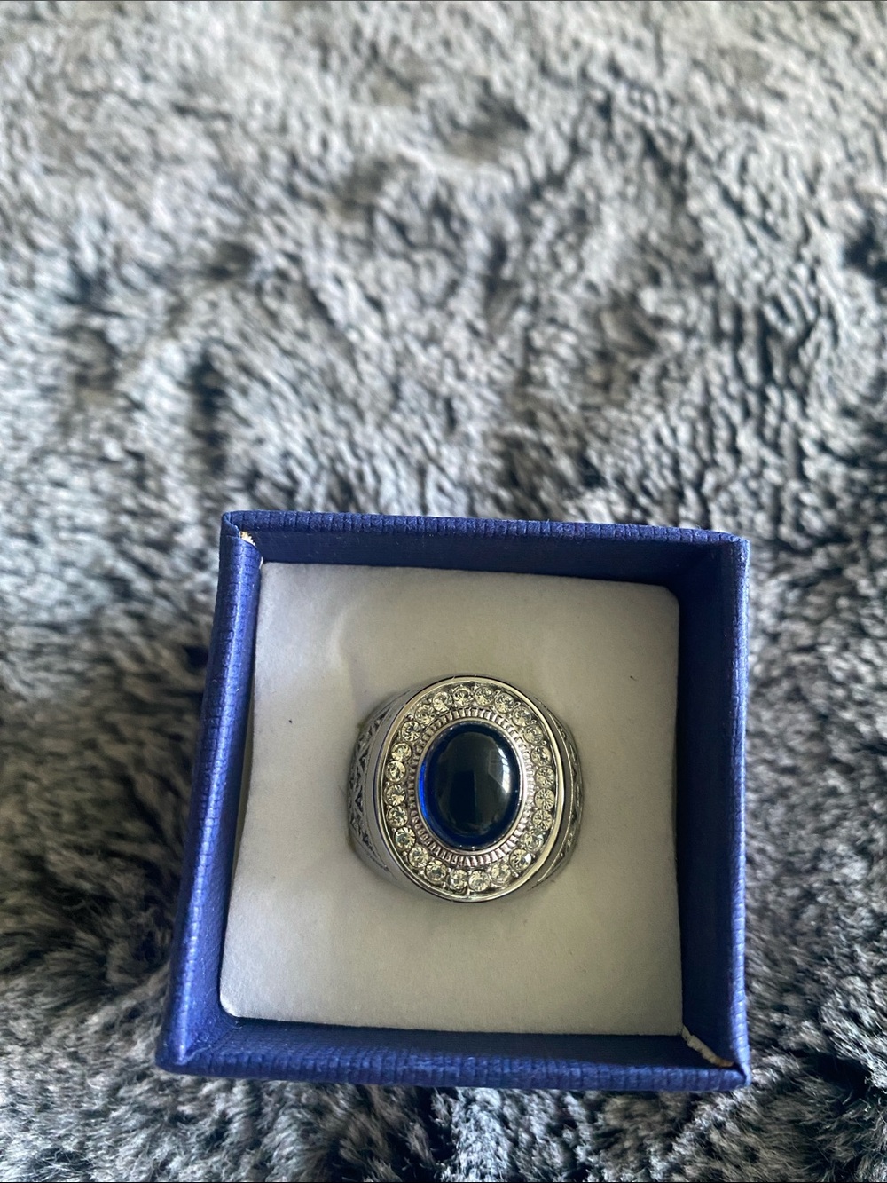 Blue Steel Stainless Steel Men’s Statement Ring with Deep Blue Cabochon
